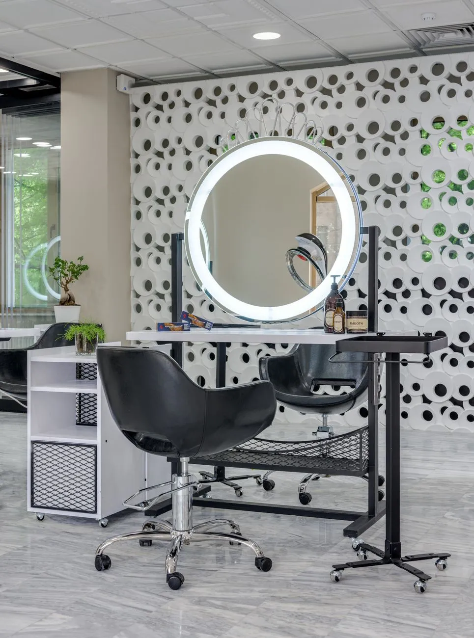 modern hair salon interior natural light